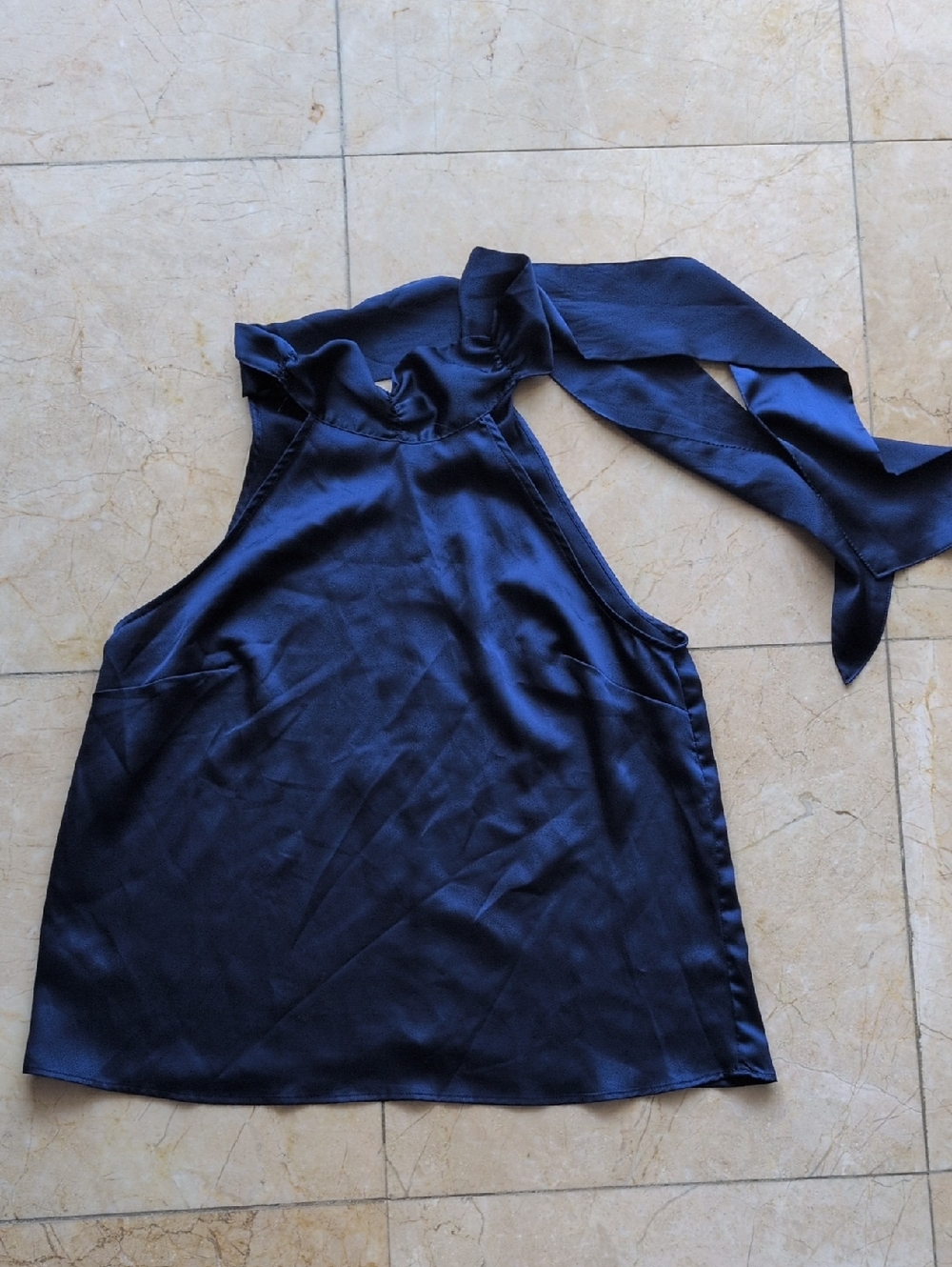 Forever 21 Navy Satin Halter Tie-Neck Camisole